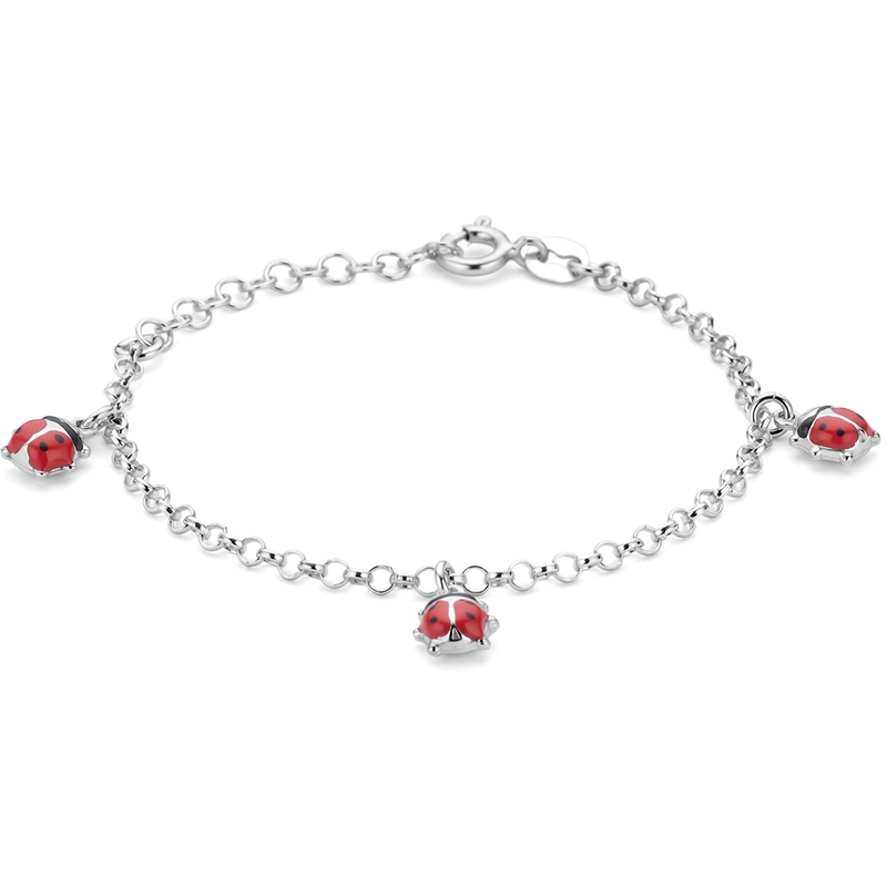 armband emaille lieveheersbeestjes 13  3 cm zilver gerhodineerd
