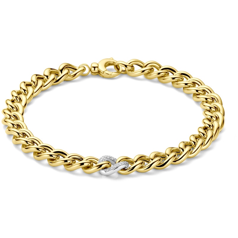 armband gourmette diamant 010ct h si 7 mm 19 cm 14K bicolor goud geelwit