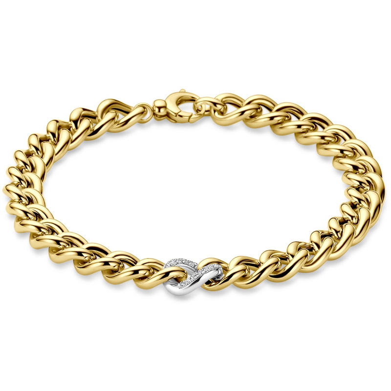 armband gourmette diamant 012ct h si 85 mm 19 cm 14K bicolor goud geelwit