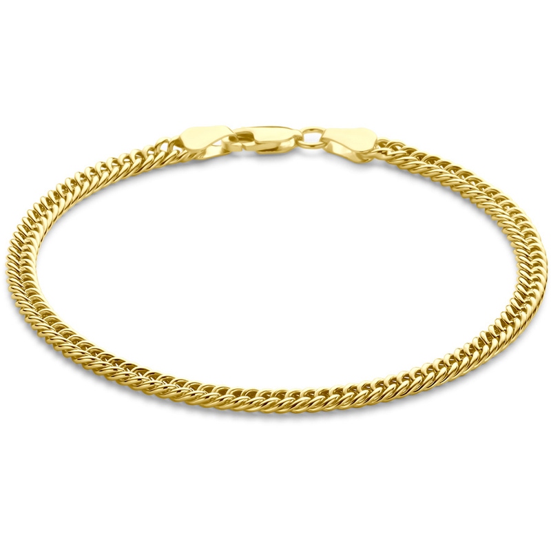 armband gourmette massief 38 mm 19 cm Silgold geel met zilverkern