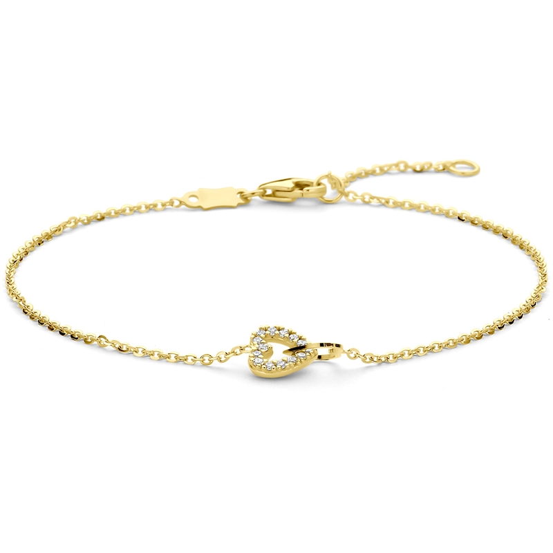 armband hartje zirkonia 16 - 18 cm 14K geelgoud