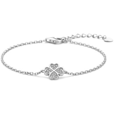 armband klaver zirkonia 16  3 cm zilver gerhodineerd