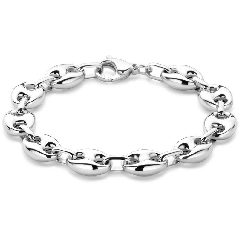 armband koffieboon 11 mm 20 cm zilver gerhodineerd