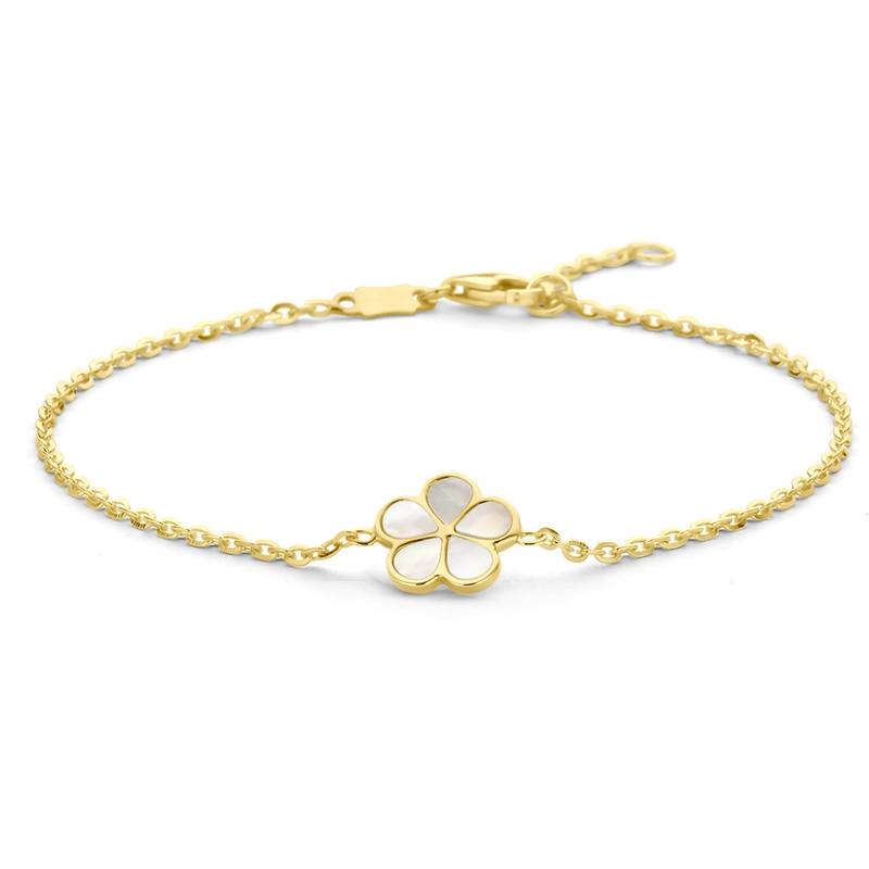 armband parelmoer bloem 16 - 18 cm 14K geelgoud