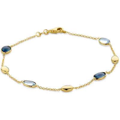 armband sky blue topaas en london blue topaas 19 cm 14K geelgoud