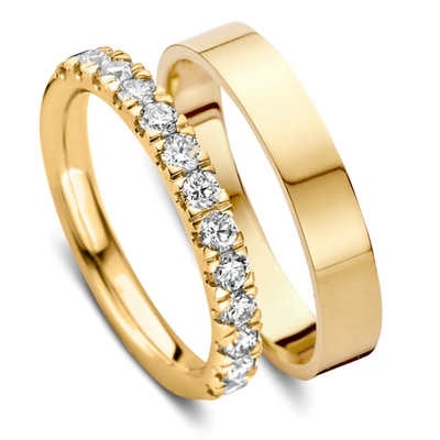 Aurore Jewelry Millie en Sam 18k gouden trouwringen 0,86 ct diamant lab grown