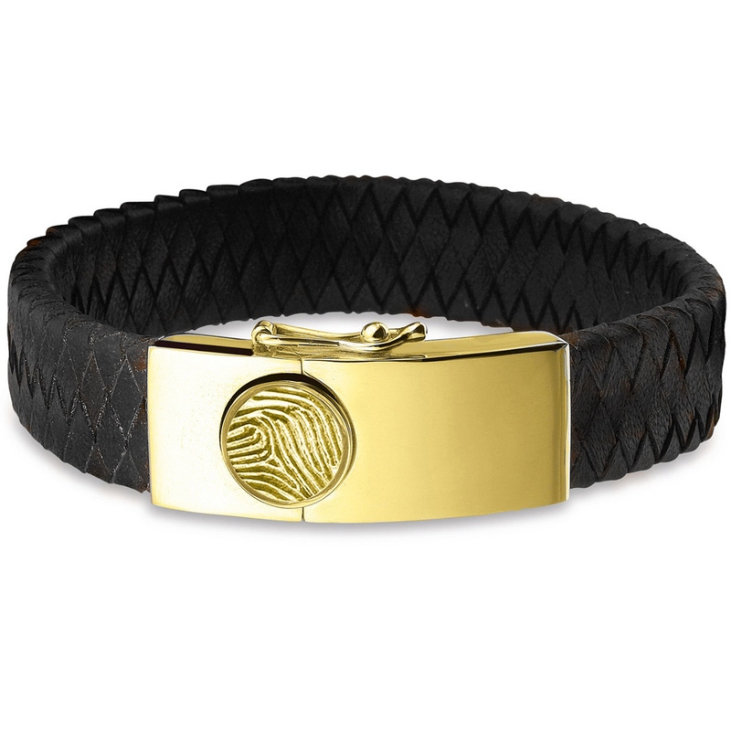 See You BG 007 FG Black Lederen armband met 14k gouden vingerafdruk