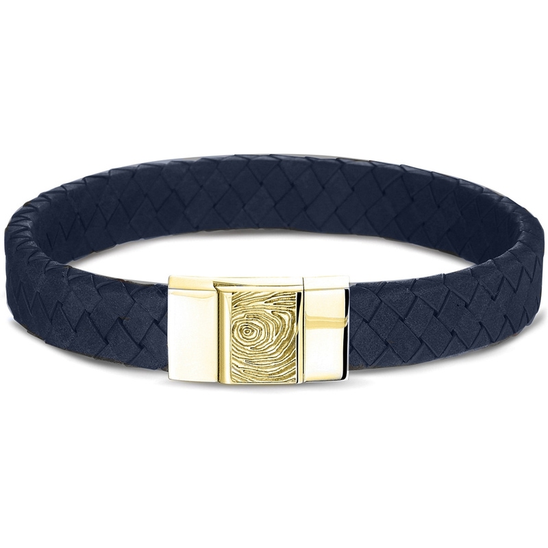 See You BG 008 FG Navy Lederen armband met 14k gouden vingerafdruk