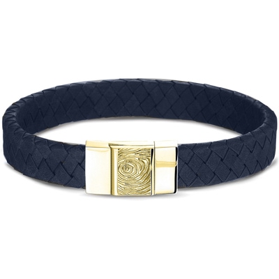 See You BG 008 FG Navy Lederen armband met 14k gouden vingerafdruk