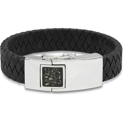 See You BG 011 S Black Lederen armband as met hars
