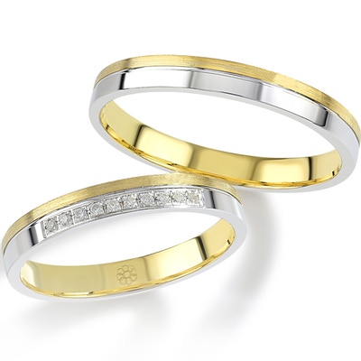 Bluerings BU012 14k bicolor gouden trouwringen met zirkonia 3 mm