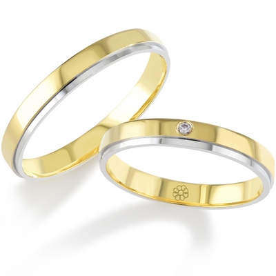 Bluerings BU013 14k bicolor gouden trouwringen met zirkonia 3 mm