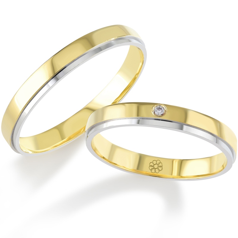 Bluerings BU013 14k bicolor gouden trouwringen met zirkonia 3 mm