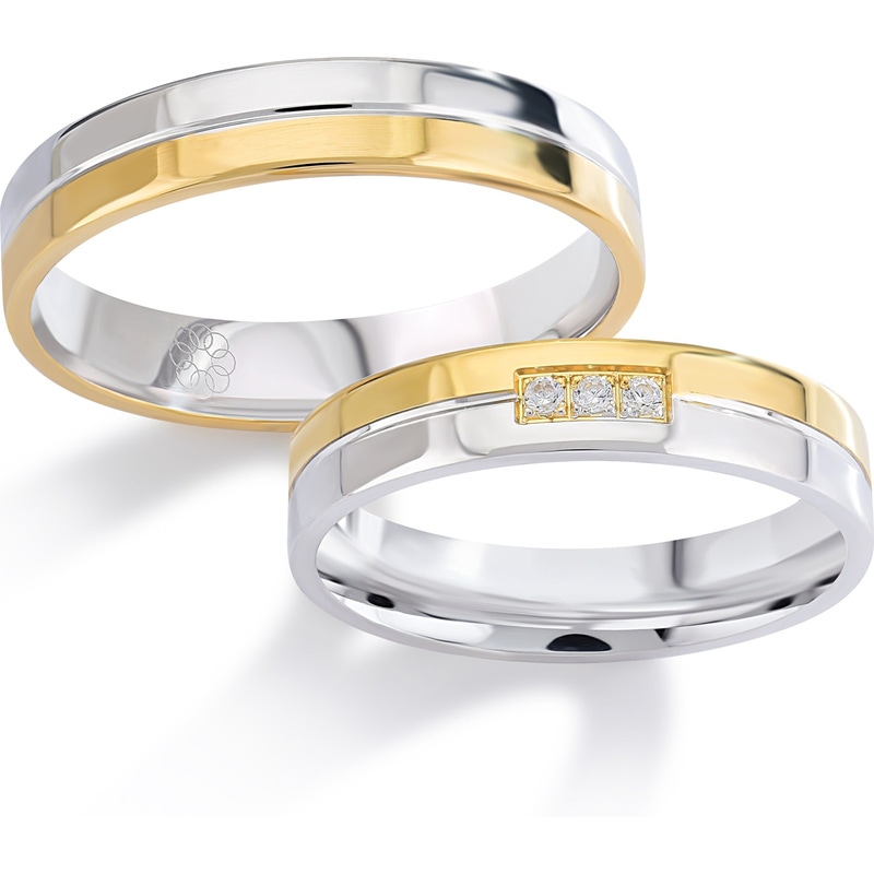 Bluerings EL042 14k bicolor gouden trouwringen met zirkonia 4 mm