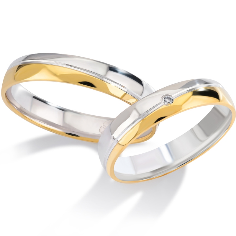 Bluerings EL048 14k bicolor gouden trouwringen met zirkonia 4 mm