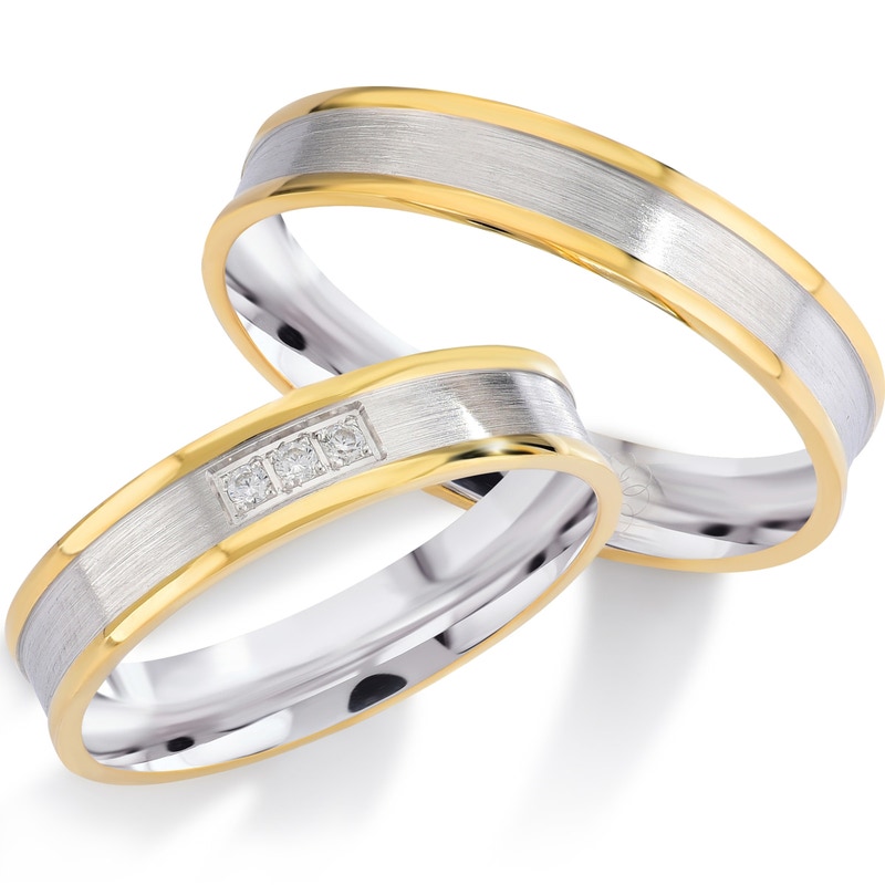 Bluerings EL049 14k bicolor gouden trouwringen met zirkonia 4 mm
