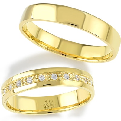 Bluerings EL053 14k gouden trouwringen met zirkonia 4 mm