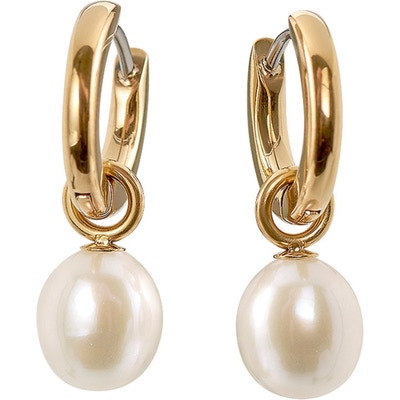 05068-02 Titanium goudkleurige oorringen met parel hanger