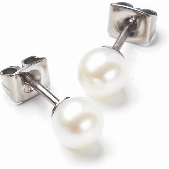 0535-01 Titanium oorknopjes met parel 6 mm