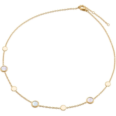 08056-02 Titanium goudkleurig collier met parelmoer 45 cm