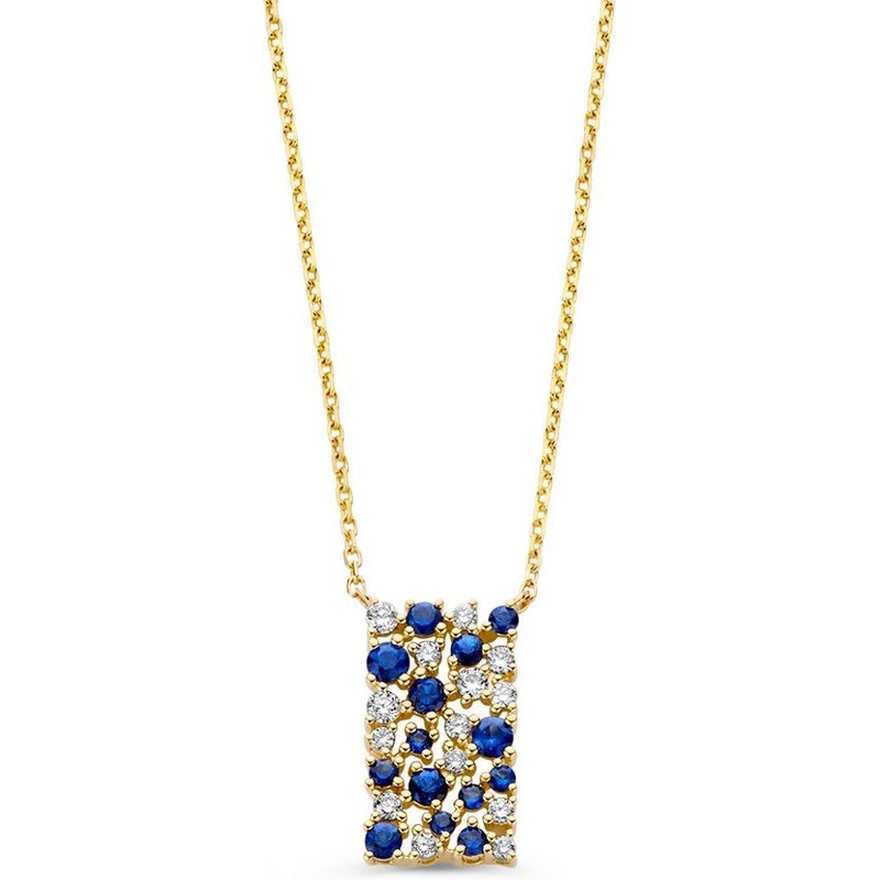 Collier geelgoud briljant en saffier