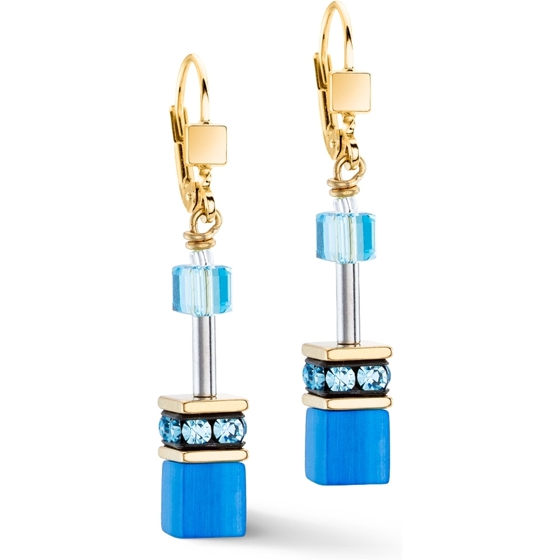 Coeur de Lion 4020/20-0600 GeoCUBE Iconic Mono Gold turquoise oorhangers