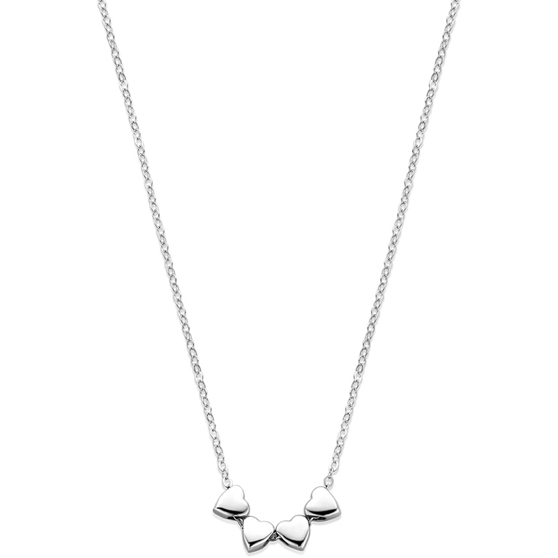 collier 4 hartjes 41  4 cm zilver gerhodineerd