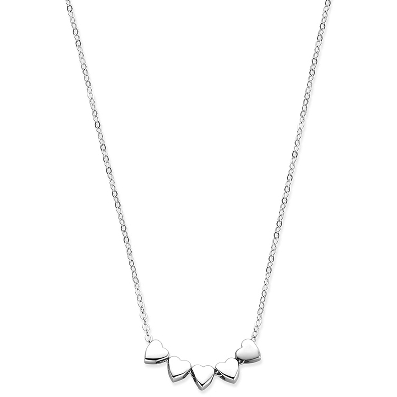 collier 5 hartjes 41  4 cm zilver gerhodineerd
