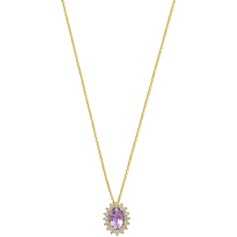 collier amethist en zirkonia 40 - 42 - 44 cm 14K geelgoud