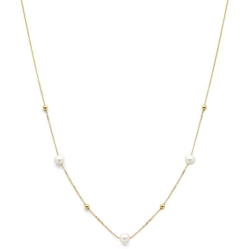 collier bolletjes en parels 42 - 45 cm 14K geelgoud