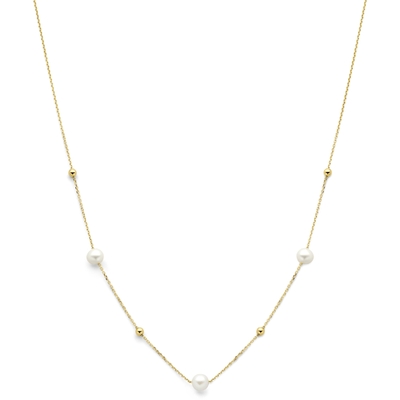 collier bolletjes en parels 42 - 45 cm 14K geelgoud