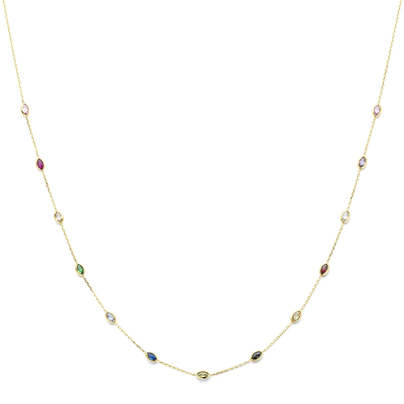 collier gekleurd zirkonia 41 - 43 - 45 cm 14K geelgoud