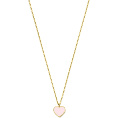 collier hartje roze emaille 36 - 38 - 40 cm 14K geelgoud
