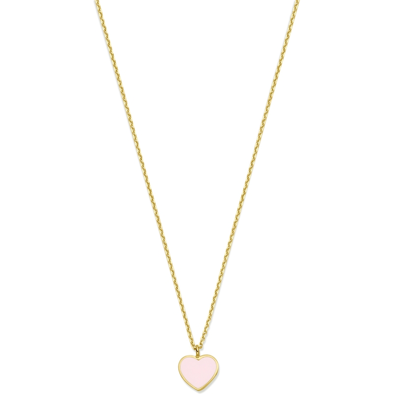 collier hartje roze emaille 36 - 38 - 40 cm 14K geelgoud