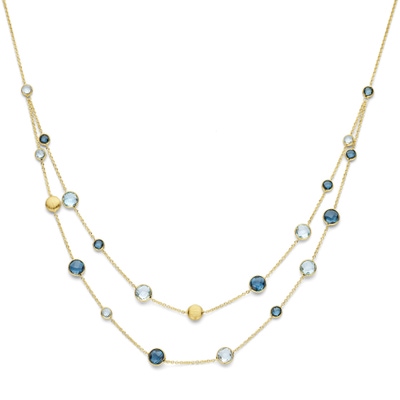 collier rondjes sky blue topaas en london blue topaas 45 cm 14K geelgoud