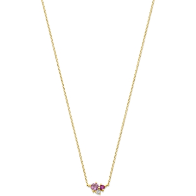 collier roze saffier en diamant 41 - 43 - 45 cm 003ct si 14K geelgoud
