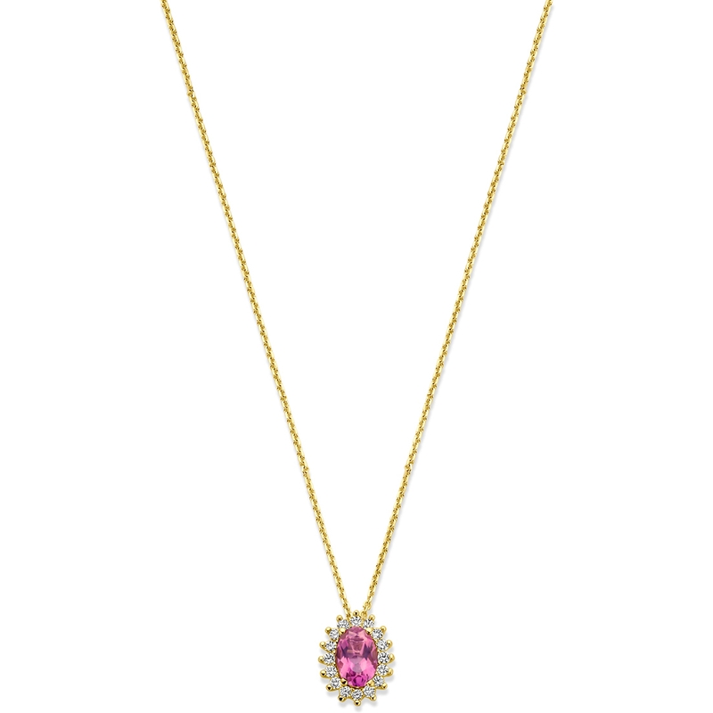 collier roze topaas en zirkonia 40 - 42 - 44 cm 14K geelgoud
