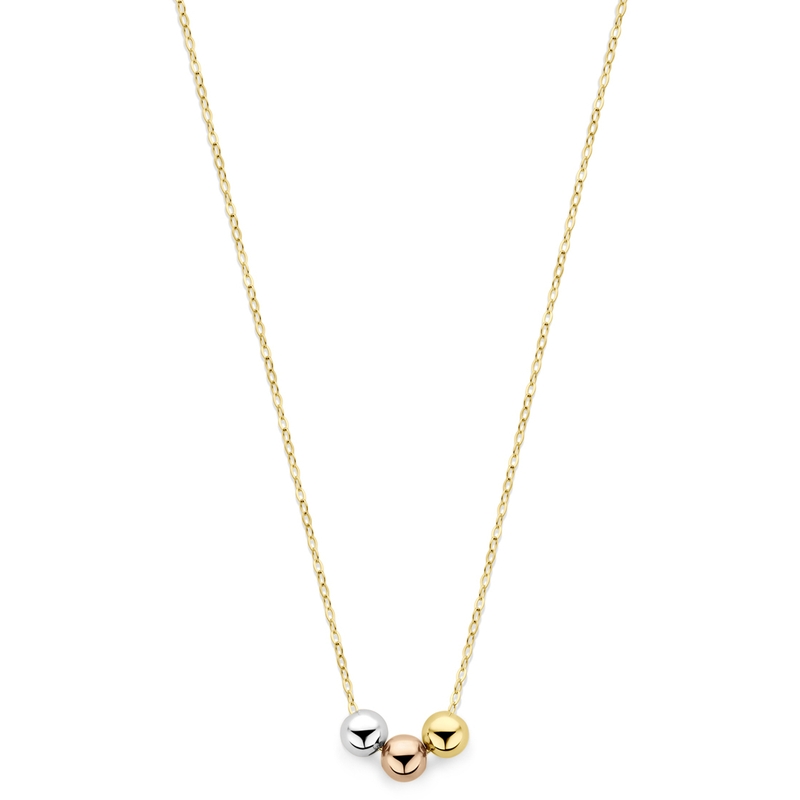 collier tricolor bolletjes 42 - 45 cm 14K tricolor goud