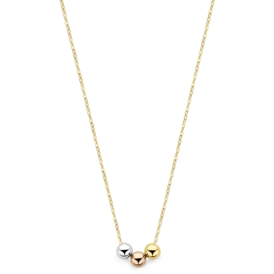 collier tricolor bolletjes 42 - 45 cm 14K tricolor goud