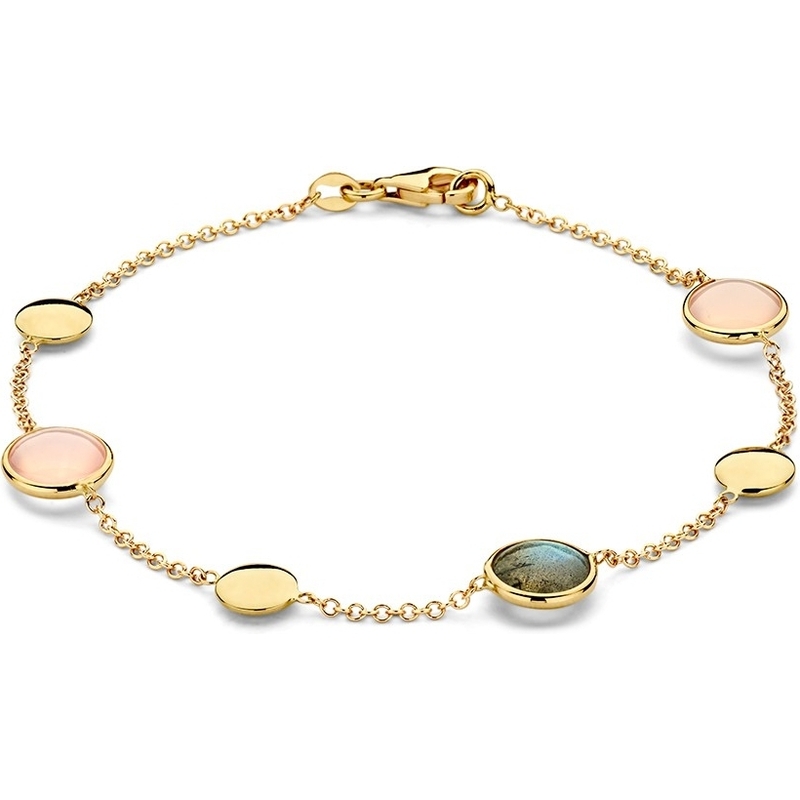 Excellent Jewelry AW137834 14k gouden armband met labradoriet en rozenkwarts
