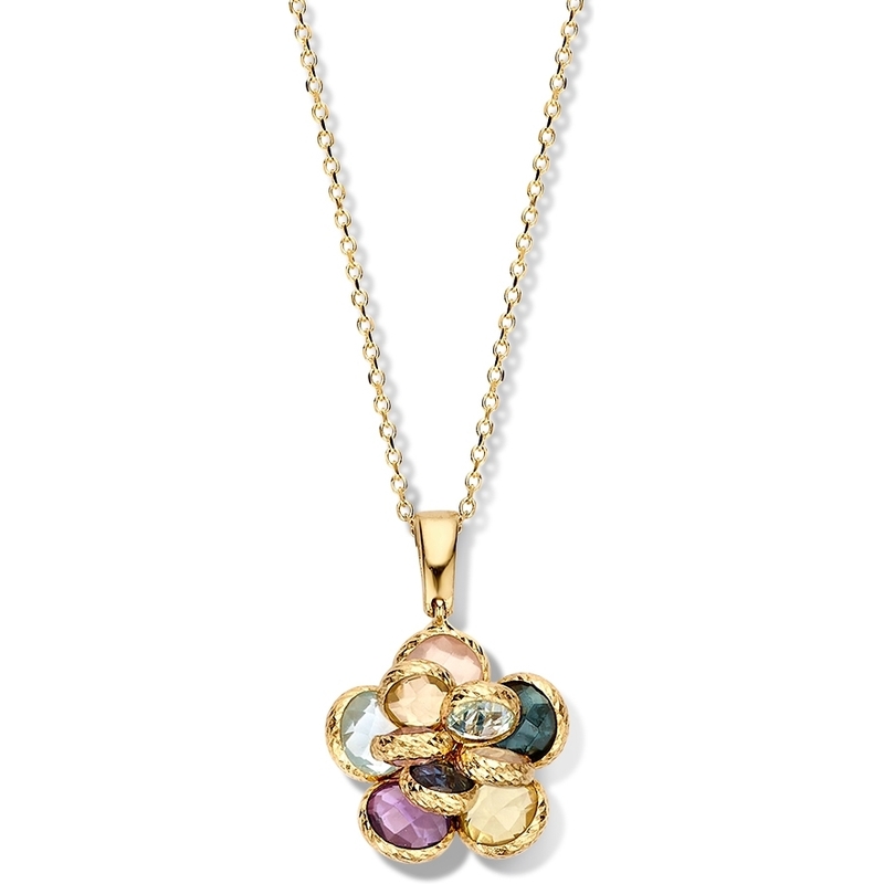 Excellent Jewelry CW137566 14k gouden ketting met edelstenen bloem