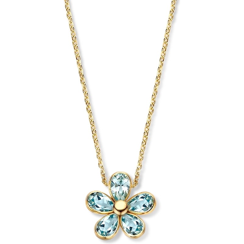 Excellent Jewelry CW137576 14k gouden ketting met blauw topaas bloem