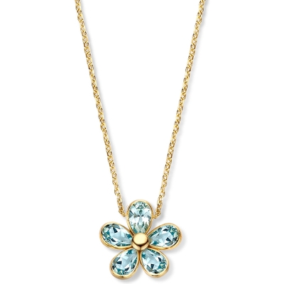 CW137576 14k gouden ketting met blauw topaas bloem
