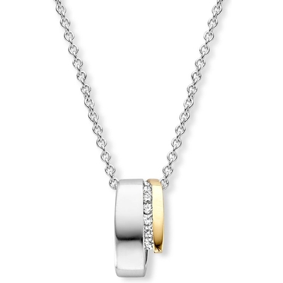 HF627134 Zilveren hanger met 14k goud met zirkonia 18 mm