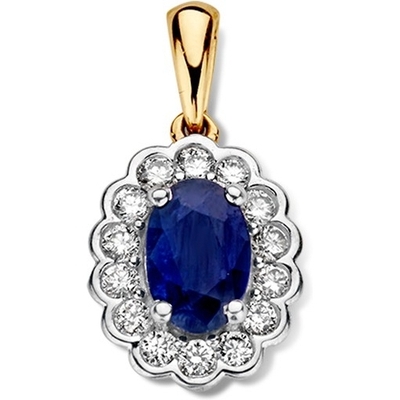 HK437688 14k bicolor gouden hanger met saffier en 018 ct diamant