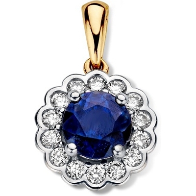 HK437689 14k bicolor gouden hanger met saffier en 018 ct diamant