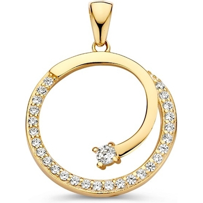 HM128019 14k gouden hanger rond met zirkonia 26 mm