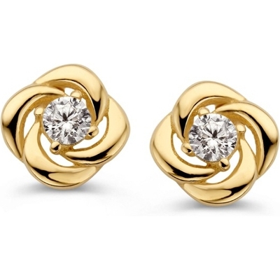 OE127894 14k gouden oorknopjes bloem met zirkonia 65 mm