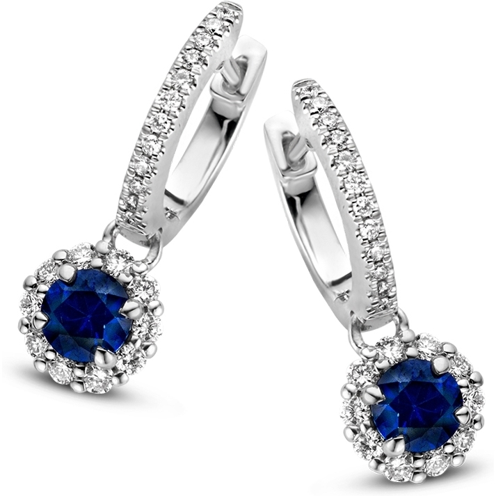 Excellent Jewelry OG237327 14k witgouden oorringen met saffier en diamant
