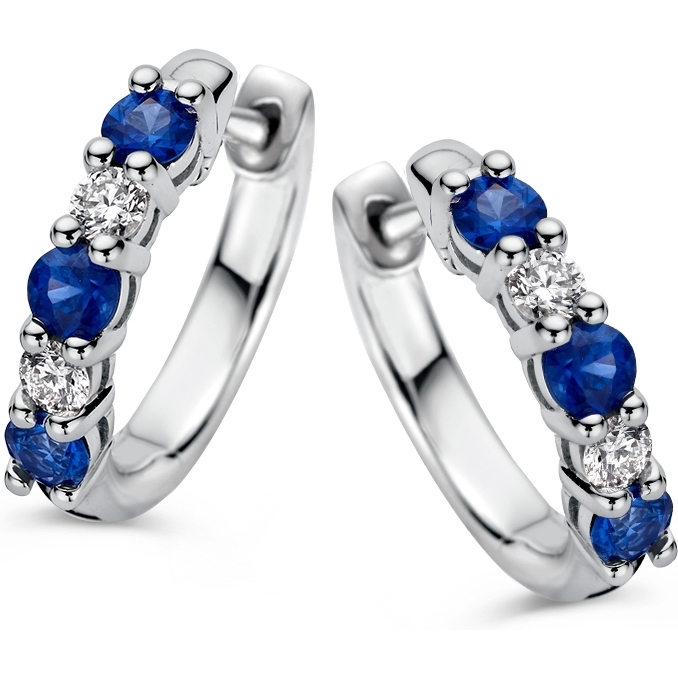 Excellent Jewelry OG237544 14k witgouden oorringen met saffier en diamant